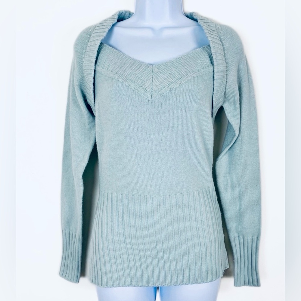 VENUS OASIS Sweater with Shrug Light Blue/Green (Aqua), Small, EUC